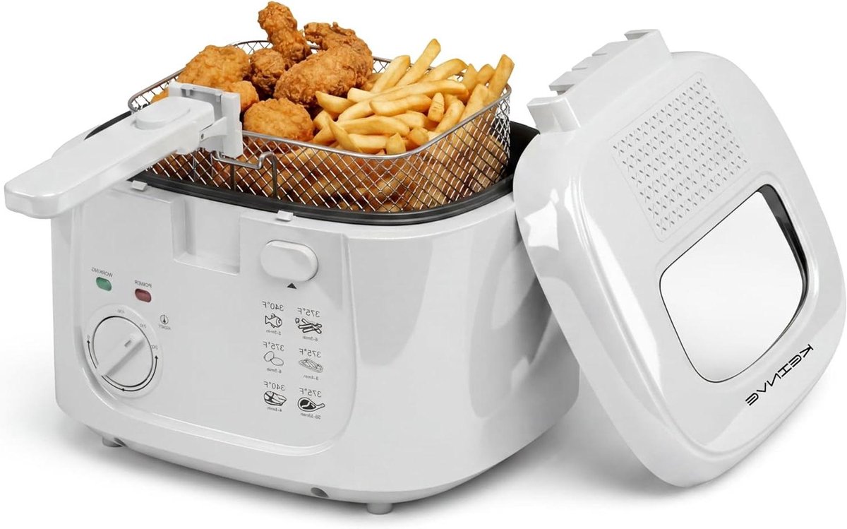 Elektrische Friteuse - Frituurpan Airfryer - Lekker Frituren - Instelbare Temperatuur - 25 Liter - Wit