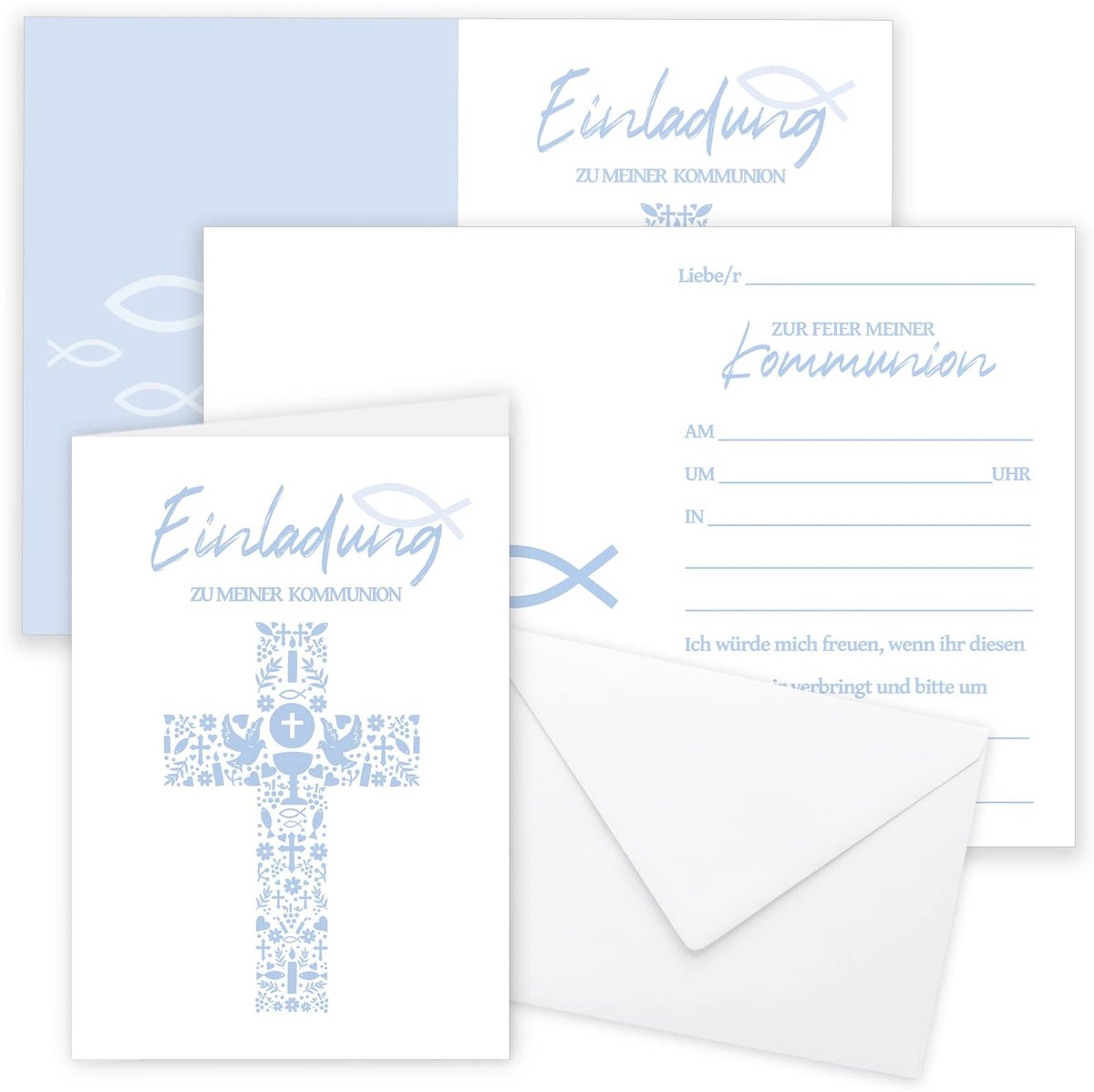 Dailygoods- Communiekaart 12 Stuks - Wenskaarten Set - Enveloppen - Eerste Heilige Communie - Bevestiging - Doop - Wenskaart