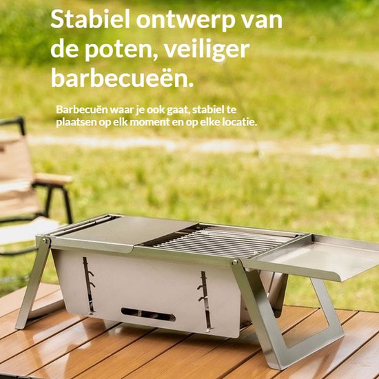 Gloovon® Houtskool BBQ - Opvouwbaar & Draagbaar RVS Grill - Verstelbare Hitte - Met Snijplank Functie - Compact 2.5cm Dun - Voor Camping & Outdoor van gloovon — afbeelding 5