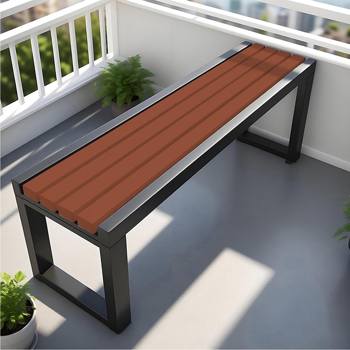 Tuinbank - Terrasstoel Parkbank - Buiten Zitten - Weerbestendig Hout Metaal - 1.0 tot 1.8 m - Koffiezwart