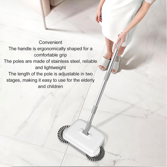 Handmatige Veegmachine - Dweil Veegmachine - Vloeren Reinigen - 2-in-1 Nat Droog - 33 cm breed - Wit — afbeelding 3