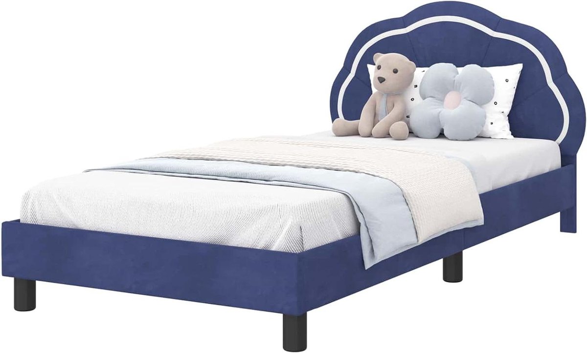 Bedframe met hoofdeinde - Eenpersoonsbed Slaapbank - Ruimte Besparen - Opbergruimte in hoofdeinde - 80 x 200 cm - Blauw