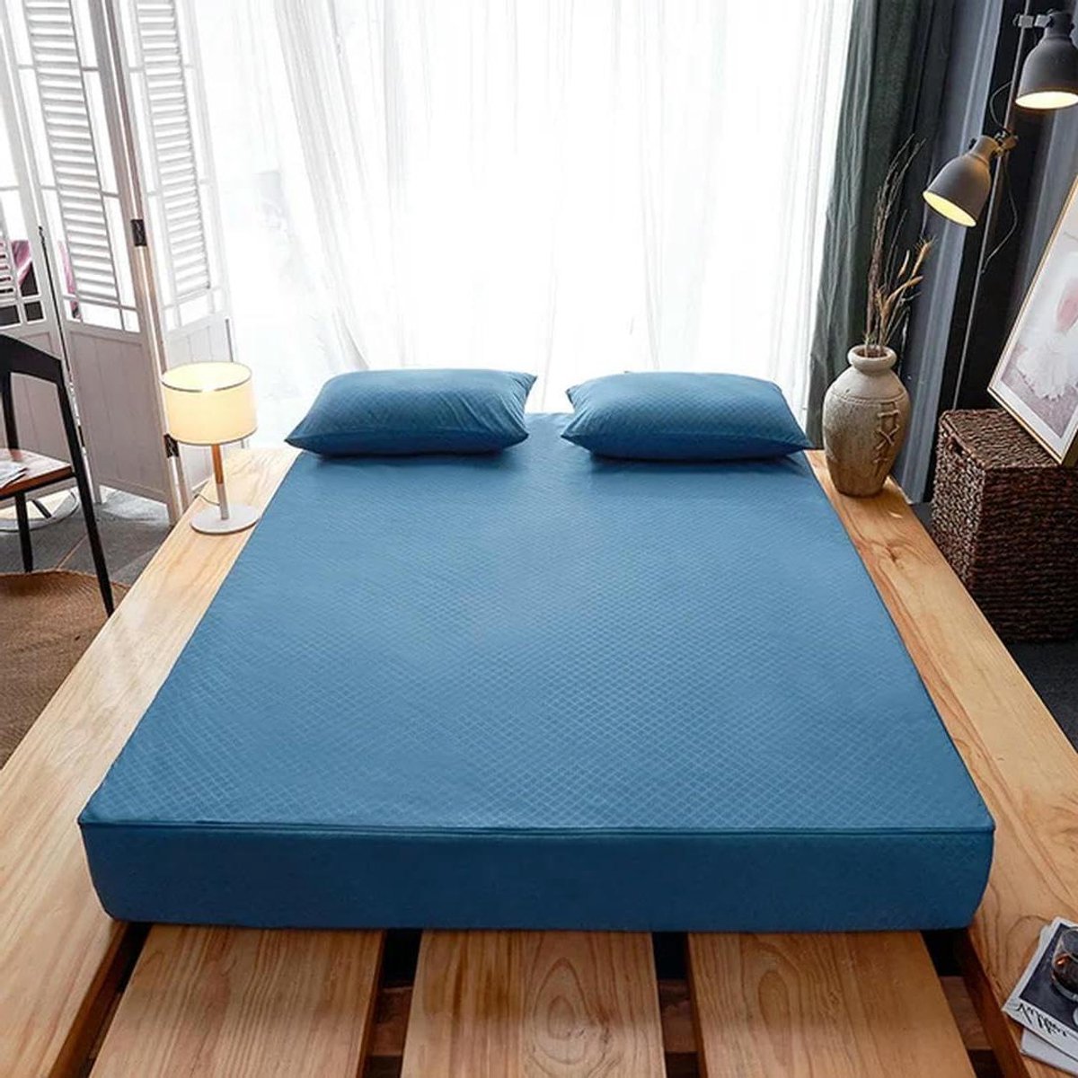 Waterdichte Matrashoes - Matrasbeschermer Hoeslaken - Bed Beschermen - Zeszijdige Rits - Queensize - Donkerblauw