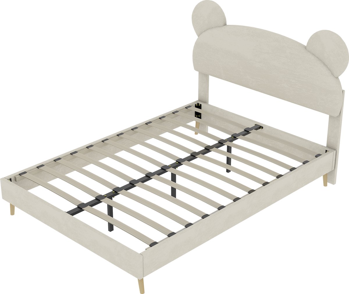 COVREO Bedframe 140x200 cm beige met berenoorkop en met matras