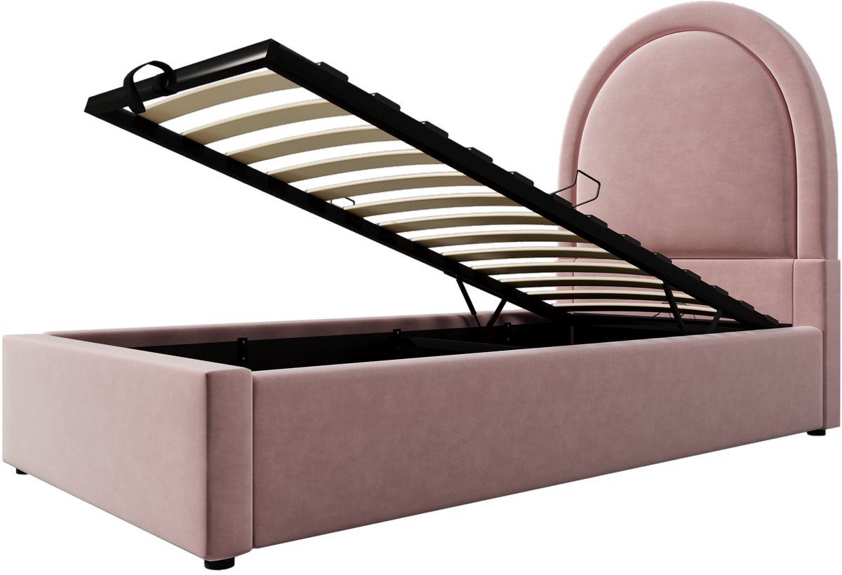 COVREO Bed 90x190 cm roze velvet, met lattenbodem, zonder matras