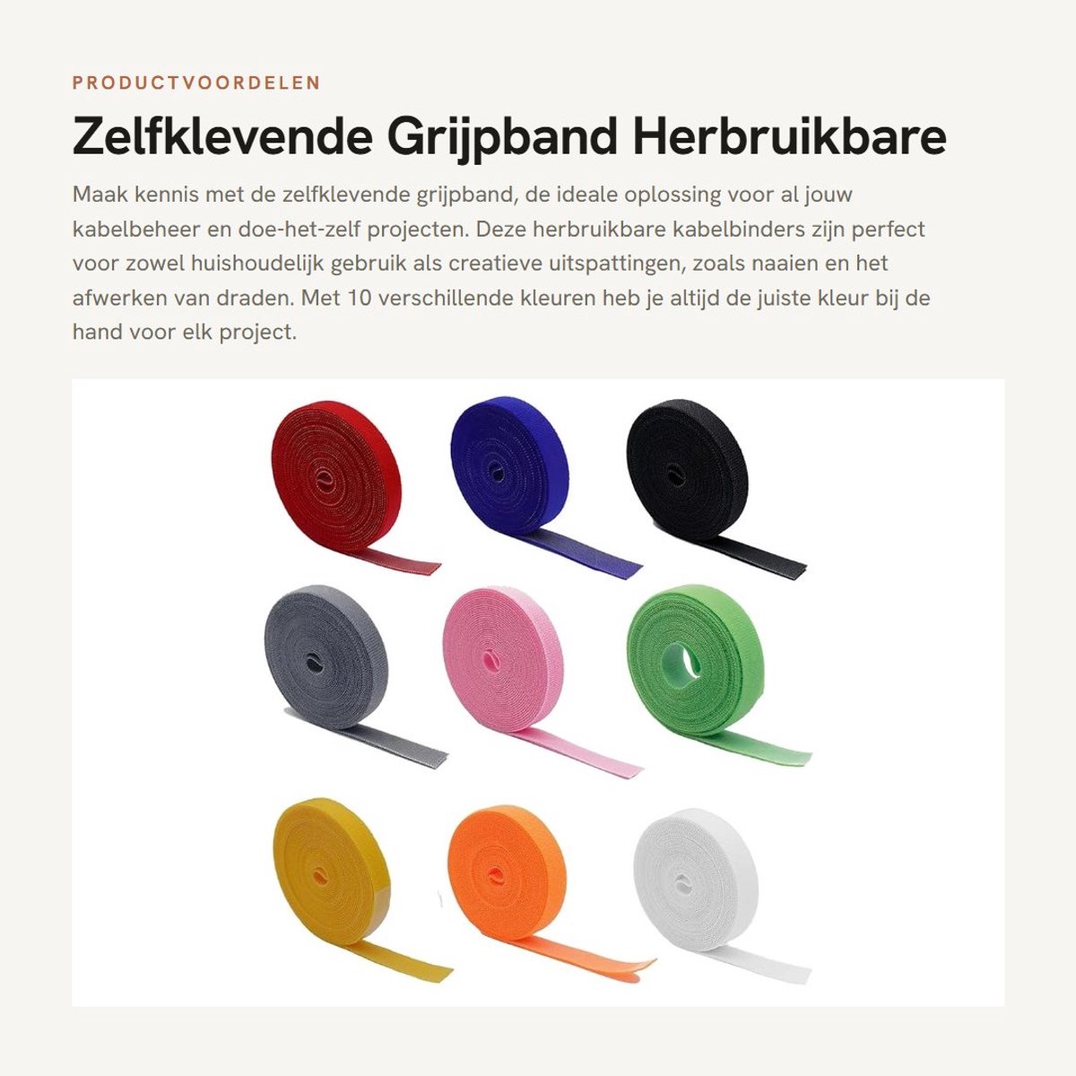 Dailygoods- Grijpband Herbruikbaar - 10 Rollen Kabelbinders - Klittenband Zelfklevend - Nylon Bevestigingsband - Voor Doe-Het-Zelf - Breedte 20 mm