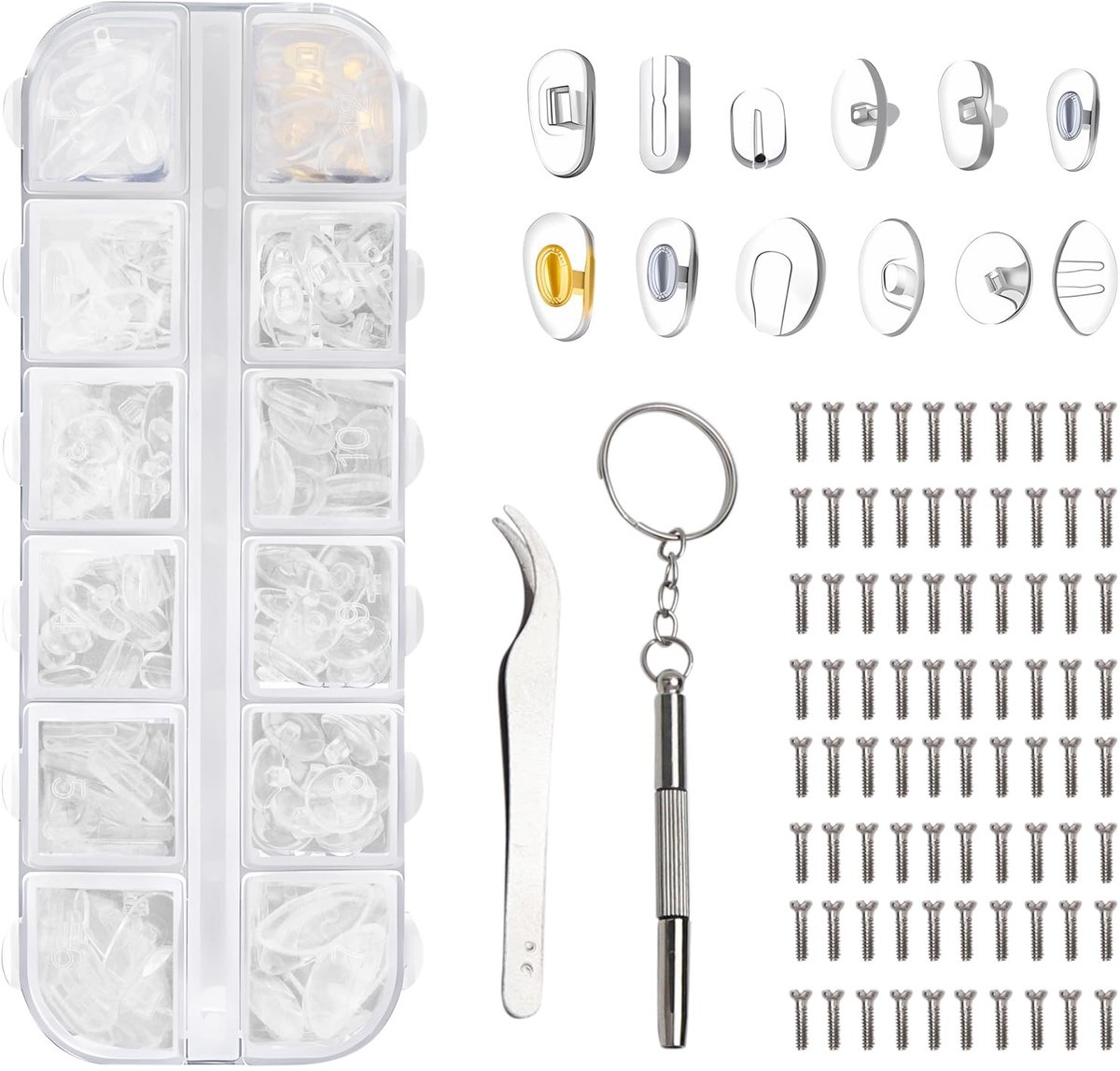Dailygoods- Neuspads Siliconen Set - 120 Stuks - Zelfklevend - Antislip - Bril Accessoires - Inclusief Schroeven/Pincet - Brilaccessoires