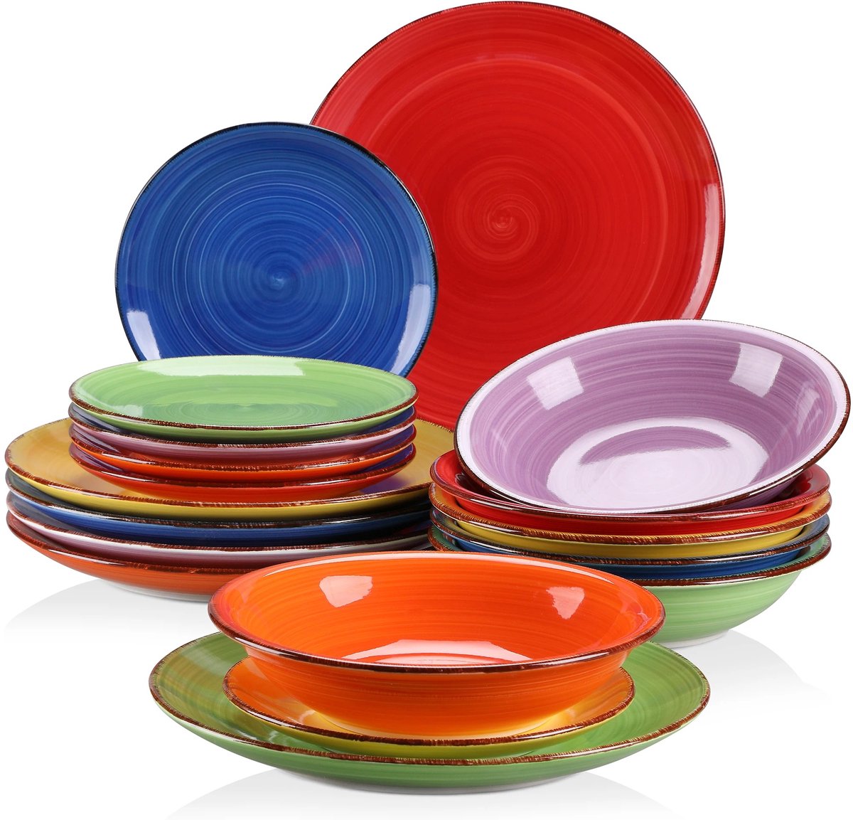 Home & Beyond® Serviesset 18-delig – Keramiek – 6 Personen – Dinerborden, Diepe Borden & Ontbijtborden – Multicolor Design – Magnetron- & Vaatwasserbestendig