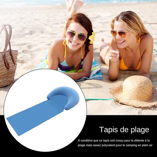 Opblaasbare strandmat - Liggemat kussen - Ontspannen aan zee - Geïntegreerd nekkussen - 160 x 70 cm - Lichtblauw — afbeelding 5