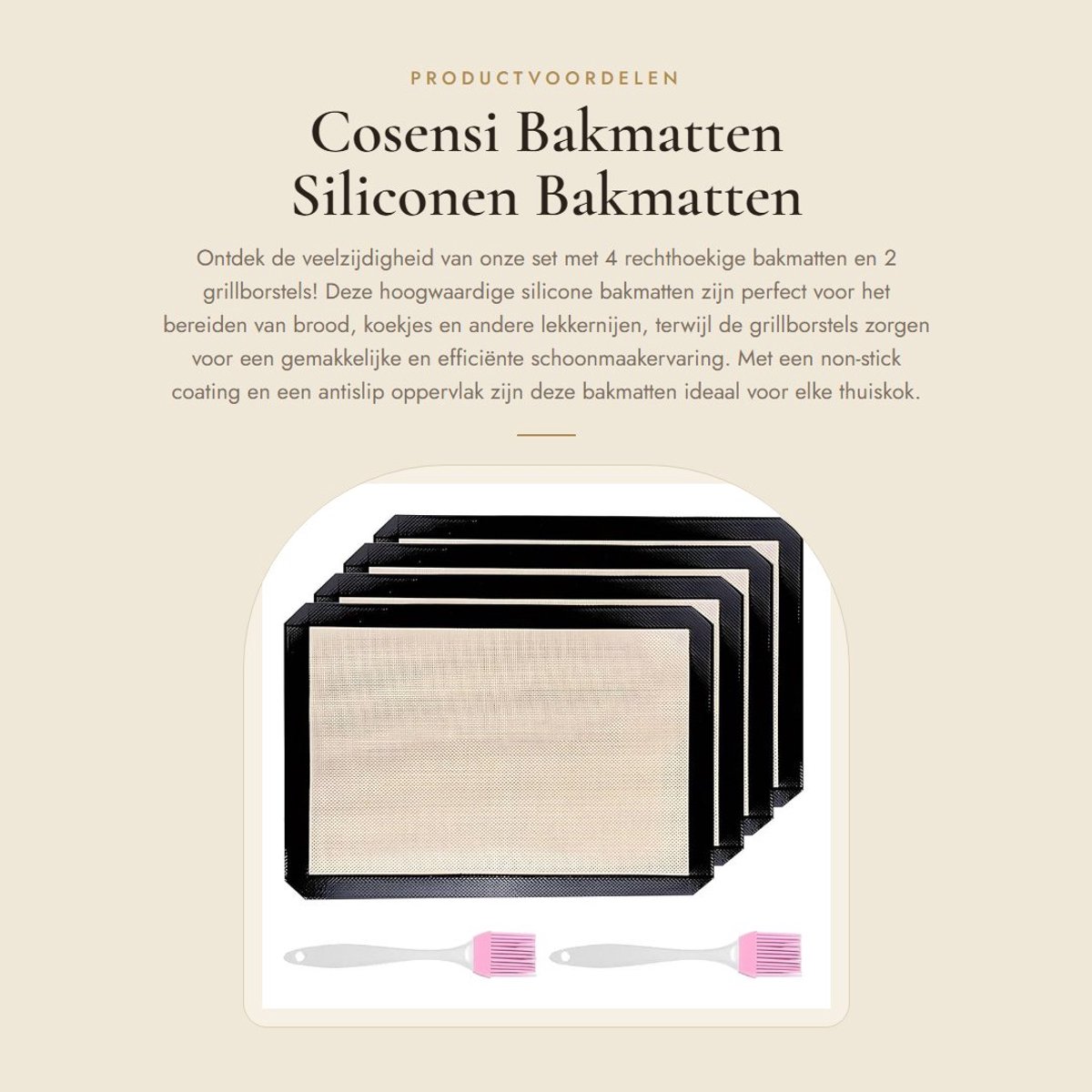 Dailygoods- Bakmatten Antislip - Bakmatten Set 4 Delig - Siliconen Bakmat - Grillborstels - Recyclebaar - Makkelijk Schoon te Maken