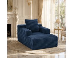 Welltin Chaise longue - Fauteuil - Canapé-lit pliant - Fauteuil de lecture - Transat - Velours côtelé - Convient pour le salon, le bureau et les appartements - Bleu