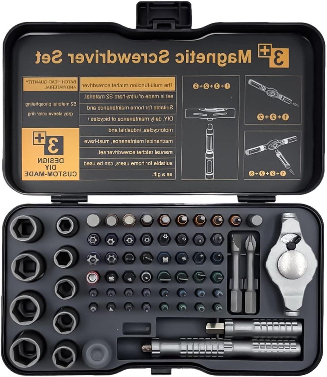 Schroevendraaier Set - Precisie Tool - Huishoudelijke Reparatie - Magnetische Ratel - 66 Stuk - Grijs