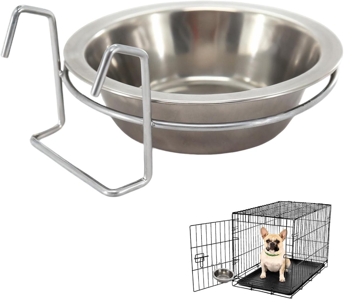 Dailygoods - Hangende Roestvrij Stalen Hondenkom met Houder 13 cm