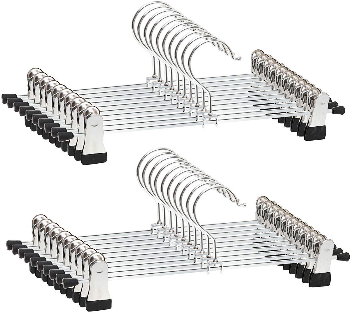 Dailygoods - Broekhangers - Kledinghangers 20 stuks - Ruimtebesparend - Zwart - Verstelbare grip - Voor broeken en rokken - 40 cm