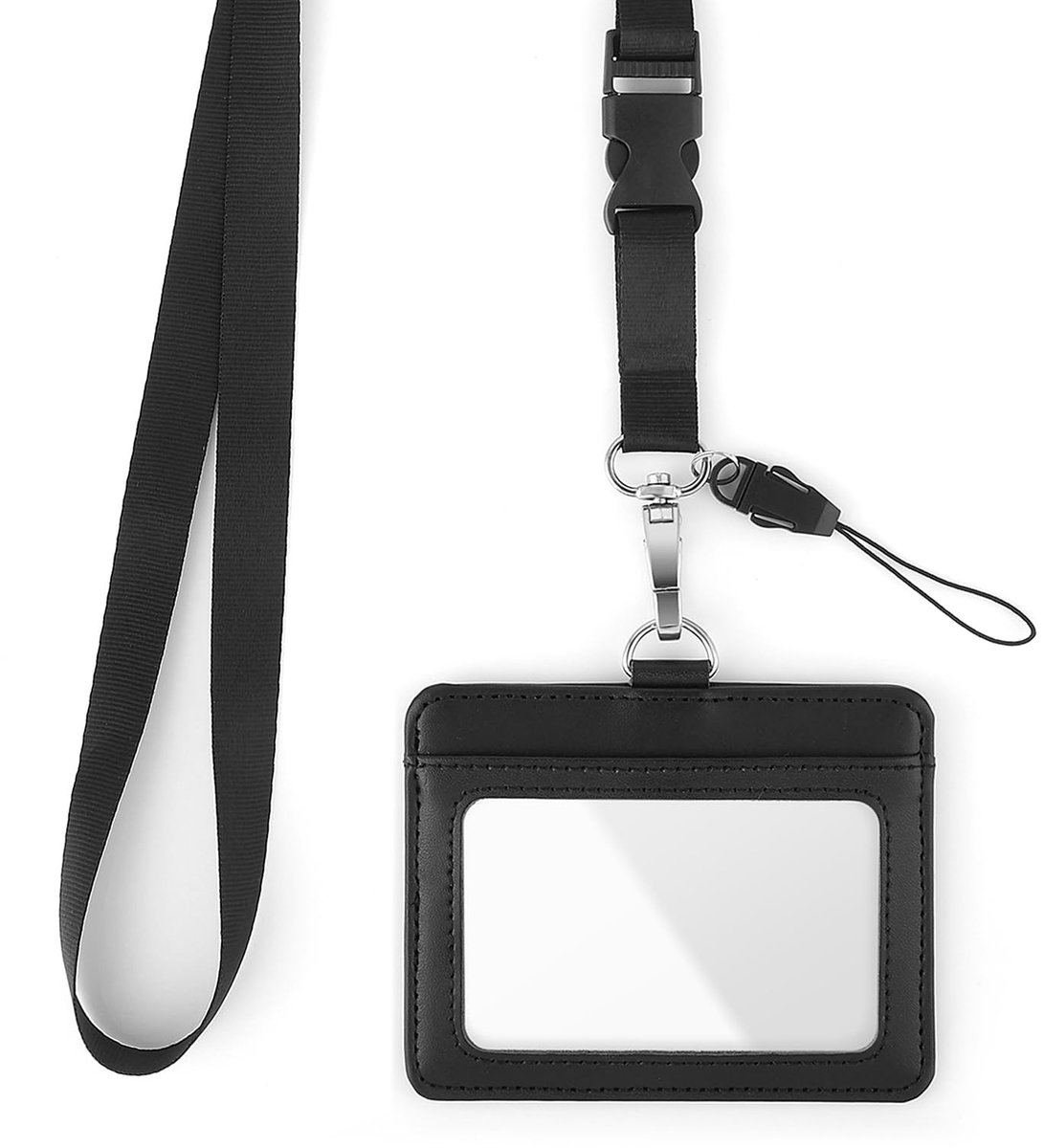 Dailygoods- Badgehouder Echt Lederen - Badgehouder met Lanyard - Kaarthouder voor 2 Kaarten - Waterdichte ID Houder - Zachte Lederen Bescherming - Afmetingen 10,6 x 8,24 cm