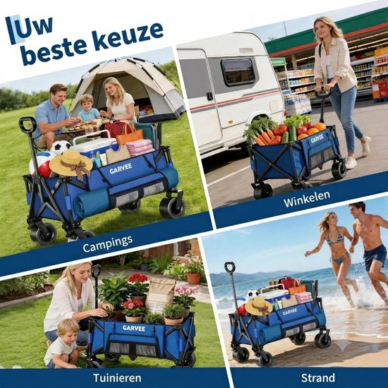 Hutjemutje - Inklapbare Bolderkar - Opvouwbare strandkar - 200kg Draagvermogen - 600D Oxford Stof & Stalen Frame - Verstelbare Duwhendel - 96 x 46 x 97 cm — afbeelding 2