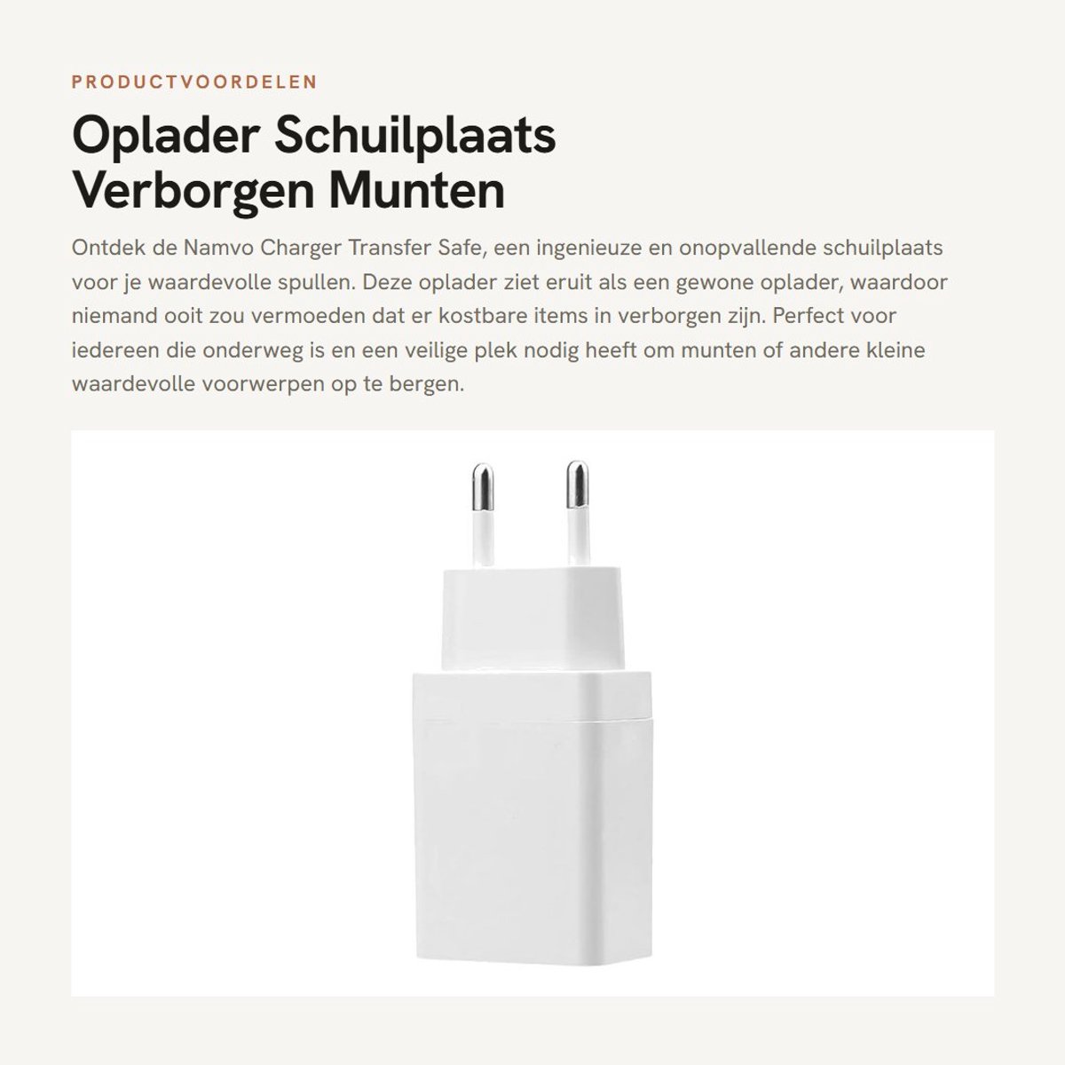 Dailygoods - Oplader Schuilplaats - Verborgen Munten - Compact en Discreet - Witte Euromaat - Veilig Bewaren - Ideaal voor Reizen - Klein en Handig