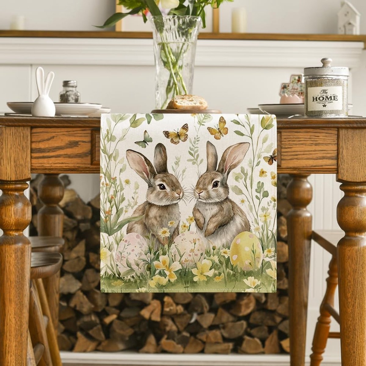 Dailygoods - Tafelloper met Konijntjes en Bloemen 40 x 240 cm