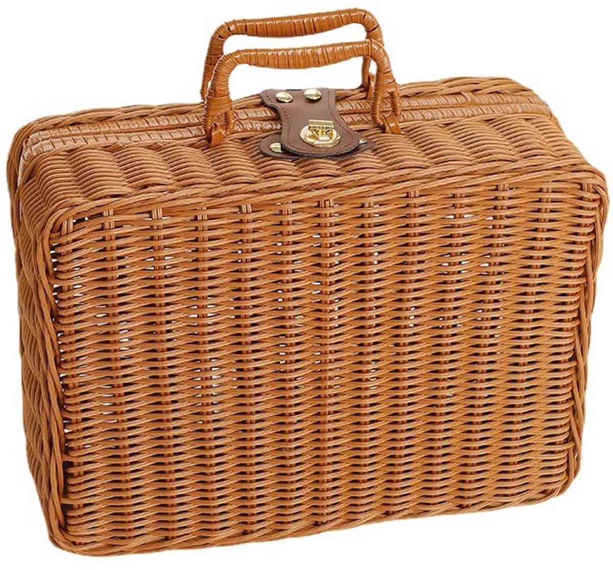 Dailygoods- Picknickmand Geweven - Kunststof Rotan Koffer - Vintage Design - Met Handgrepen - Metalen Slot - Stevig en Duurzaam - Picknickkoffer