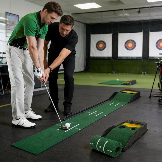 Green de Putting trainingsmat voor binnen, golf swing trainingsmat groen outdoor achtertuin tuin huis fitnessstudio kantoor indoor van Green. — afbeelding 3