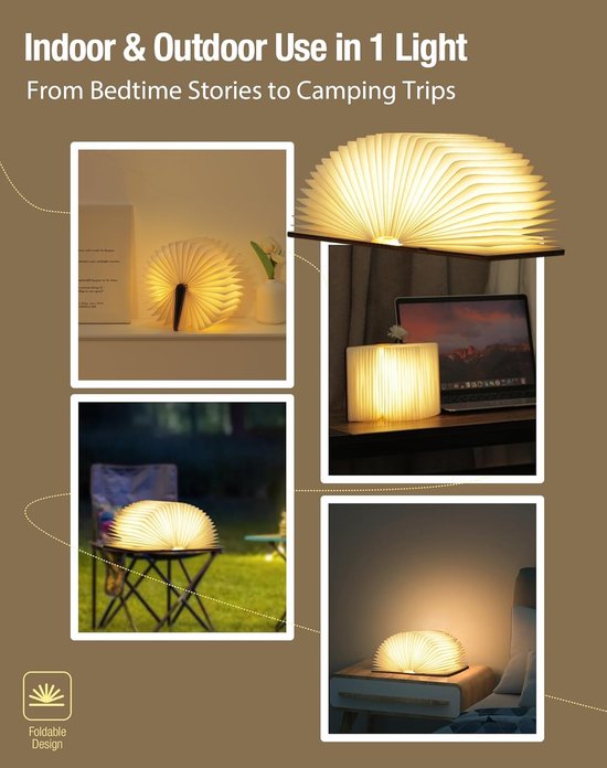 5,7 Inch Boeklamp Hout - Opvouwbare Boekenlamp - Opvouwbaar Nachtlampje - Sfeerverlichting Binnen - Led-Sfeerverlichting - Magnetische Sfeerverlichting - USB Oplaadbare - Magnetisch - Walnoot - Decoratie Woonkamer — afbeelding 5