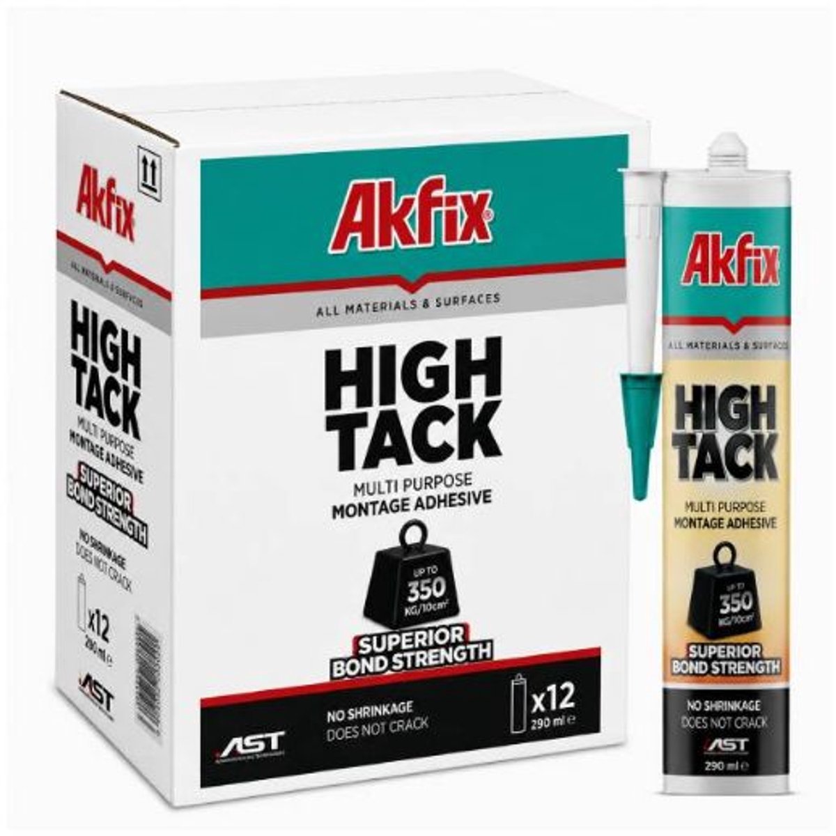 AKFIX HighTack AST MS-Polymeer Lijmkit Wit - Koker 290 ml - Doos 12 stuks