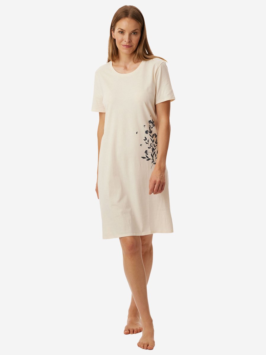 Uncover by Schiesser Nachthemd Nightwear - kurzarm creme-blaugrau