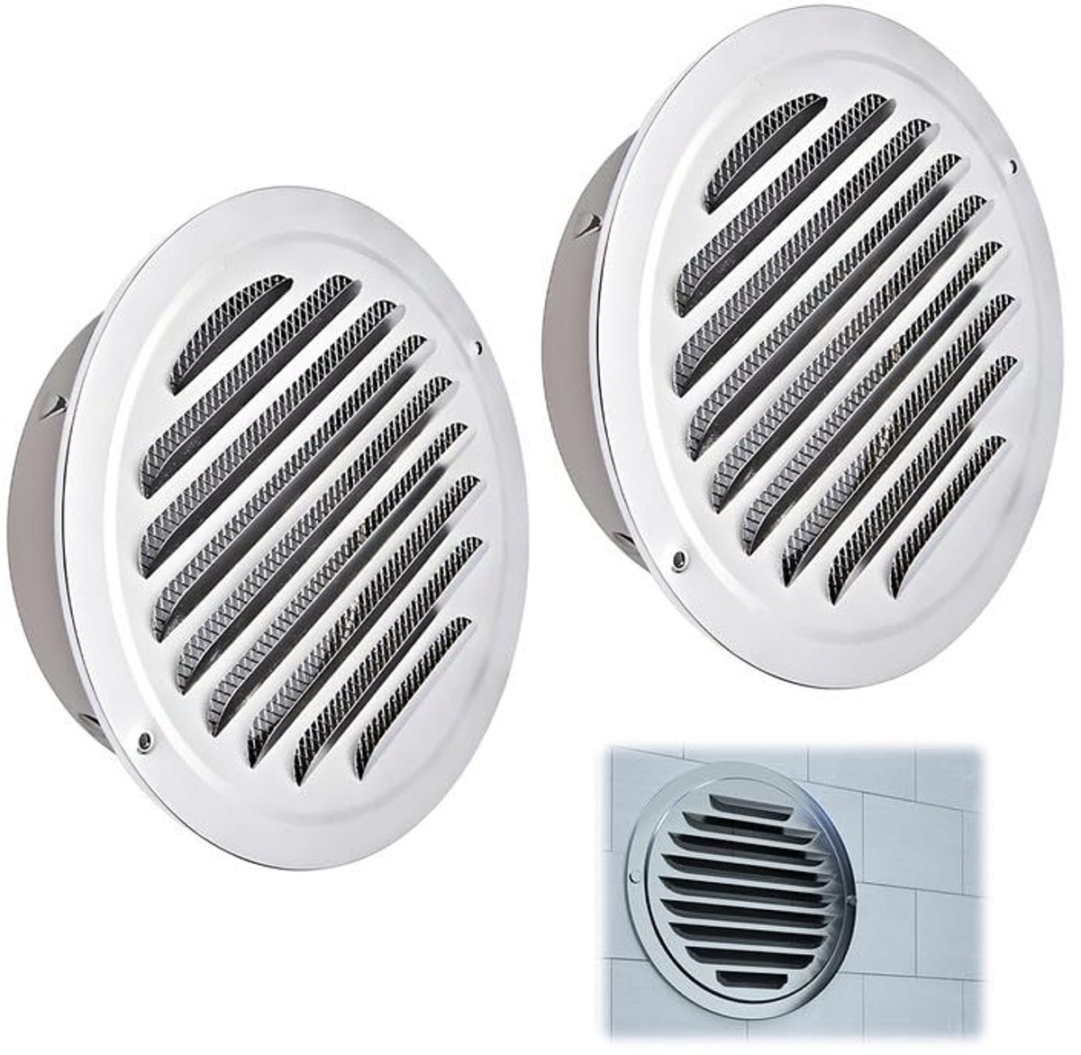 Dailygoods- Ventilatierooster Roestvrij Staal - 100mm Rond - Afzuigventiel - Insectennet - Weerbestendig - Corrosiebestendig Ontwerp - Luchtrooster