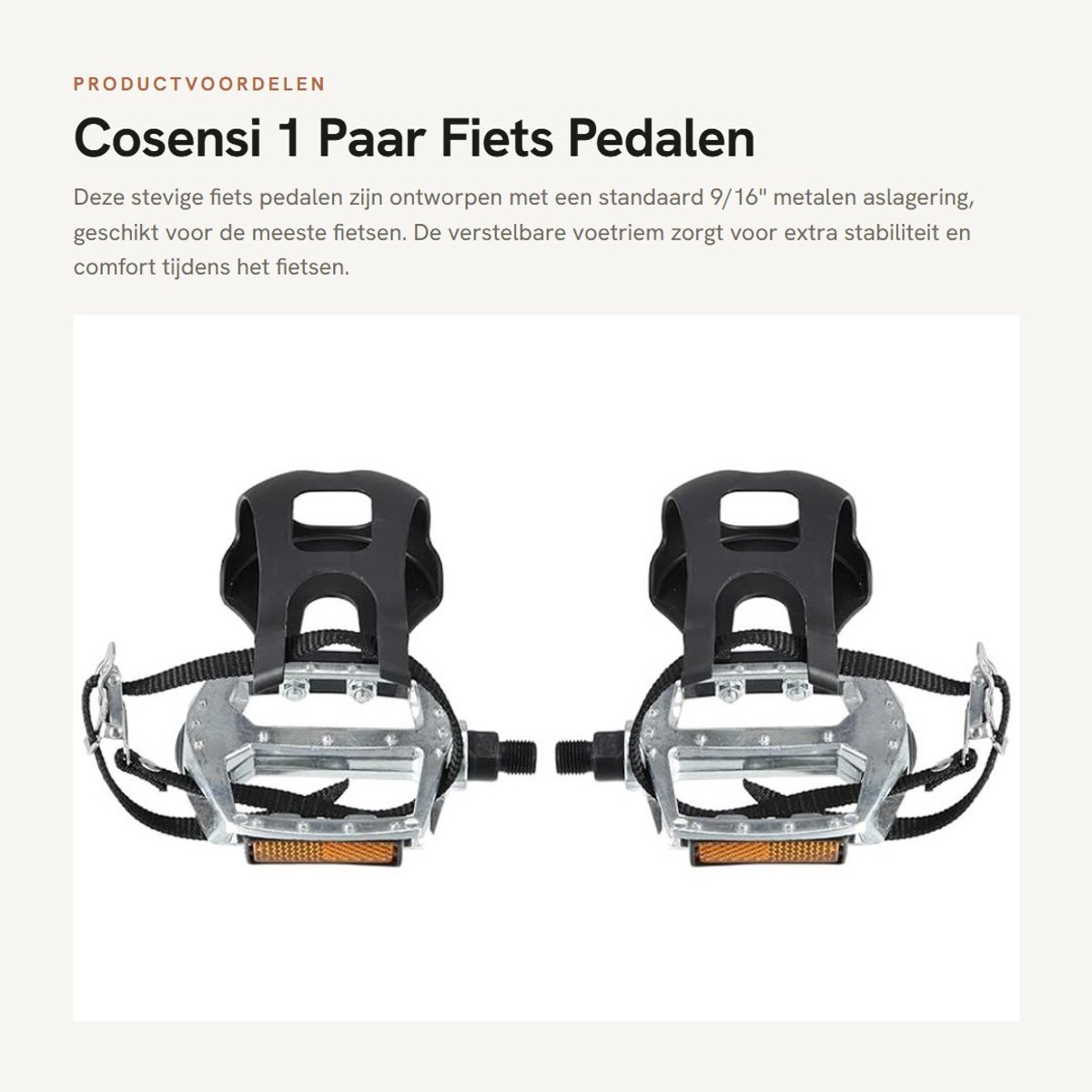 Dailygoods- Fiets Pedalen 9/16'' - Antislip Voetriem - Verstelbare Riem - Geschikt voor Stadsfiets/Mountainbike - Eenvoudig te Installeren - Stevige Metalen Aslagering - Fietspedalen