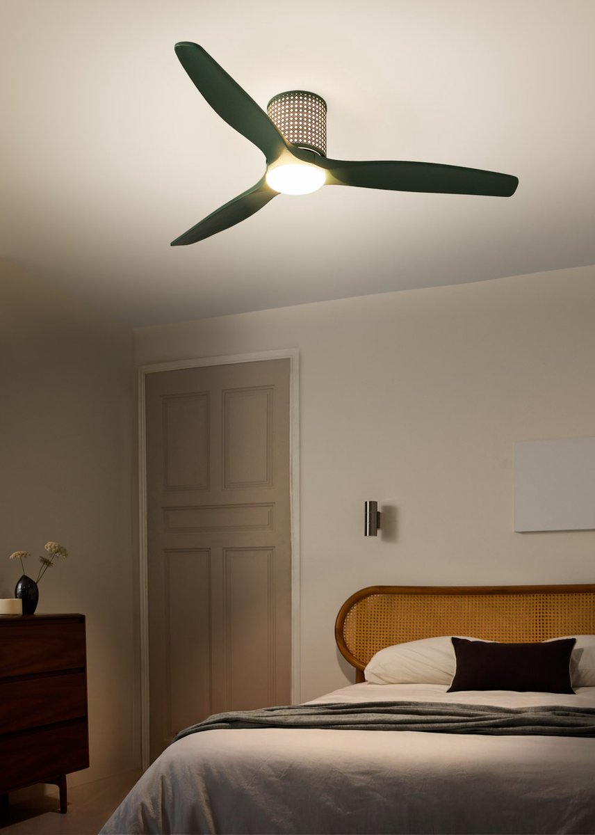 CREATE - Plafondventilator stil 40W (Ø132cm) - Sfeer- en hoofdverlichting LED - Afstandsbediening - 6 snelheden - Programmeerbaar - WIND CALM CUSTOM RATTAN