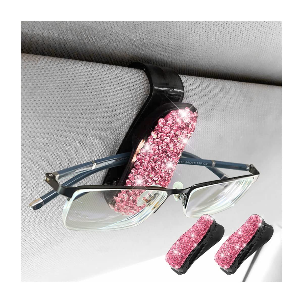 Dailygoods- Brillenkoker - 2 Stuks Brilhouders voor Auto - Strass en ABS - Draagbaar - Robuust en Duurzaam - Moderne Look - Brilhouder