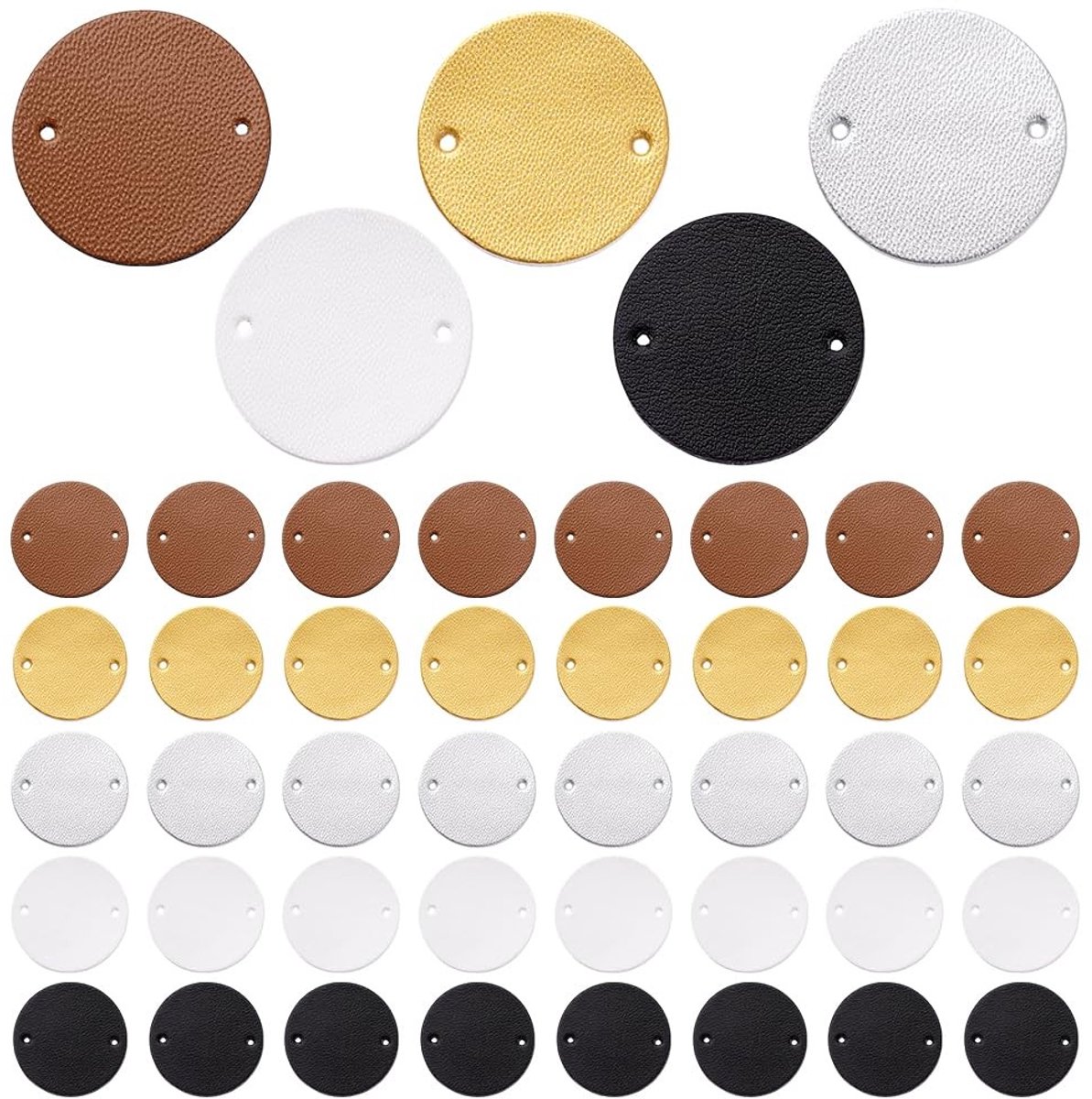 Dailygoods- Lederen Etiketten 50 Stuks - Ronde Tags - PU Leer - 5 Kleuren - 25 mm Diameter - Perfect voor Naaien en Handwerk - Handgemaakte Labels