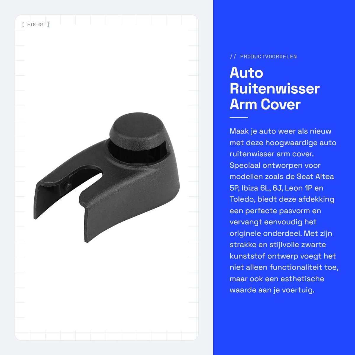 Dailygoods- Ruitenwisser Arm Cover - Zwart ABS - Vervangend Onderdeel OE: 5P0955435B - Geschikt voor Seat Altea/Ibiza/Leon/Toledo - Duurzaam en Lichtgewicht - Eenvoudig te Installeren - Wisserarmkap