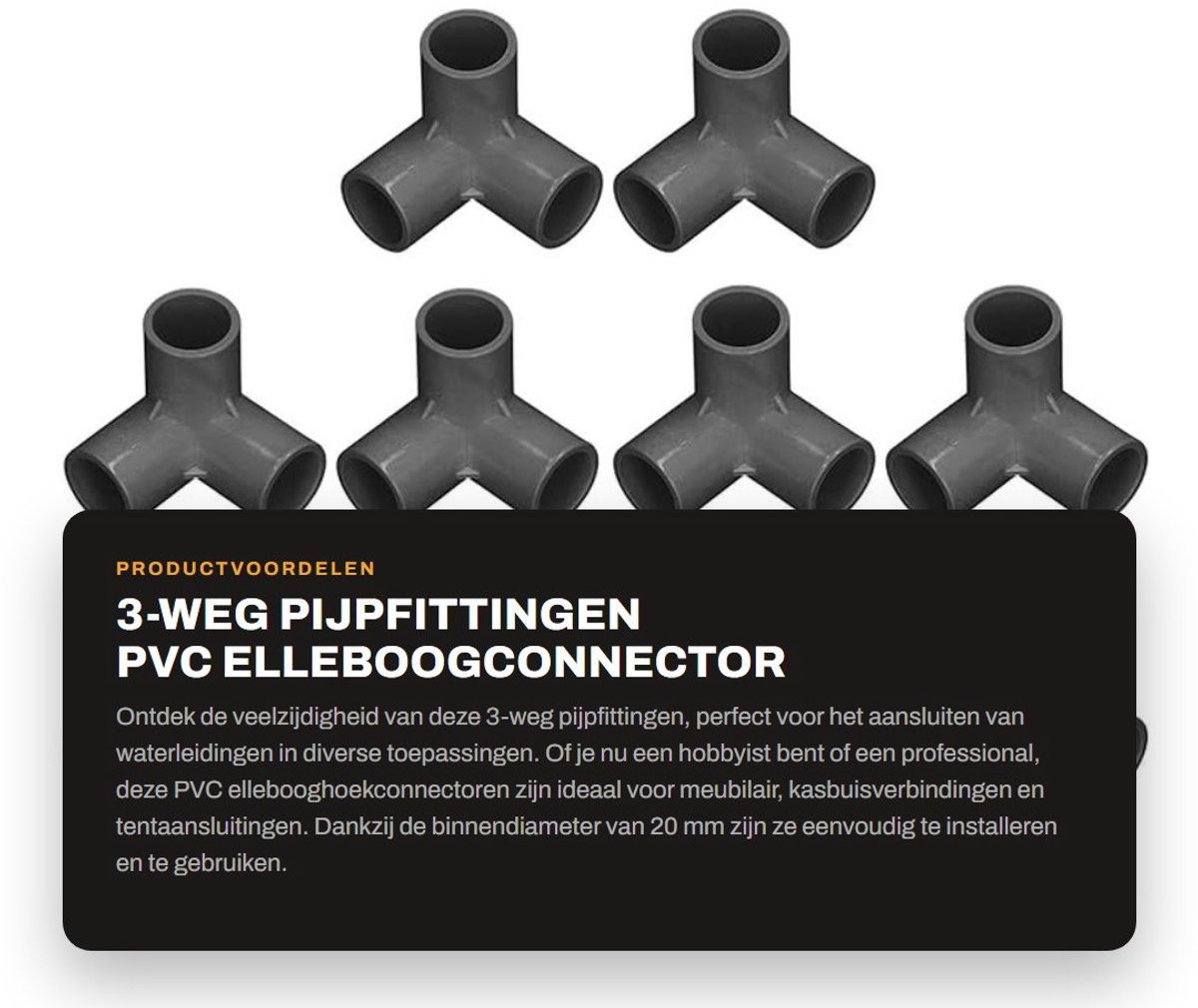 Dailygoods- Pijpfitting 3-weg - 20 Mm Binnendiameter - PVC Ellebooghoekconnector - Haakse Tee-hoekconnector - 10 Stuks - Geschikt voor Waterleidingen - Buisconnector