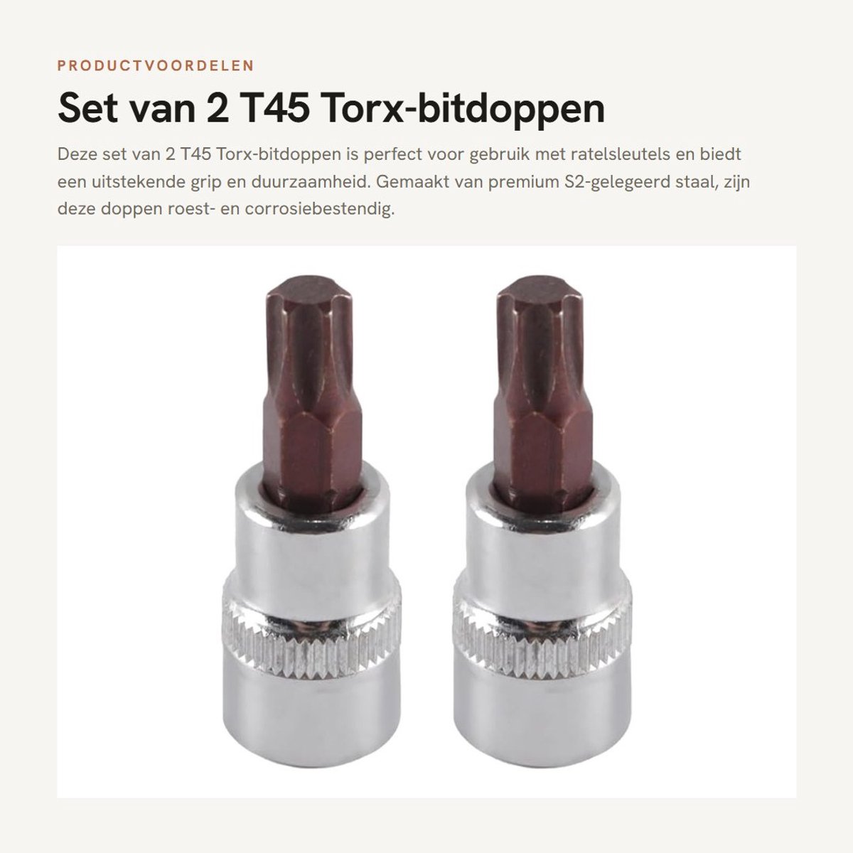 Dailygoods- Torx-bitdop T45 - 2-pack - 3/8"-aandrijving - 48 mm lang - S2-gelegeerd staal - Roest- en corrosiebestendig