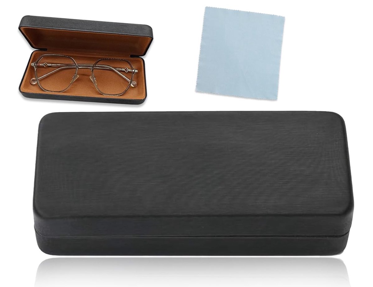 Dailygoods- Brillenkoker Harde Schaal - Grote Bril/ Zonnebril Etui - Microvezel Doeken - Zwart - Eén Maat - Betrouwbare Keuze - Brillenkoffer