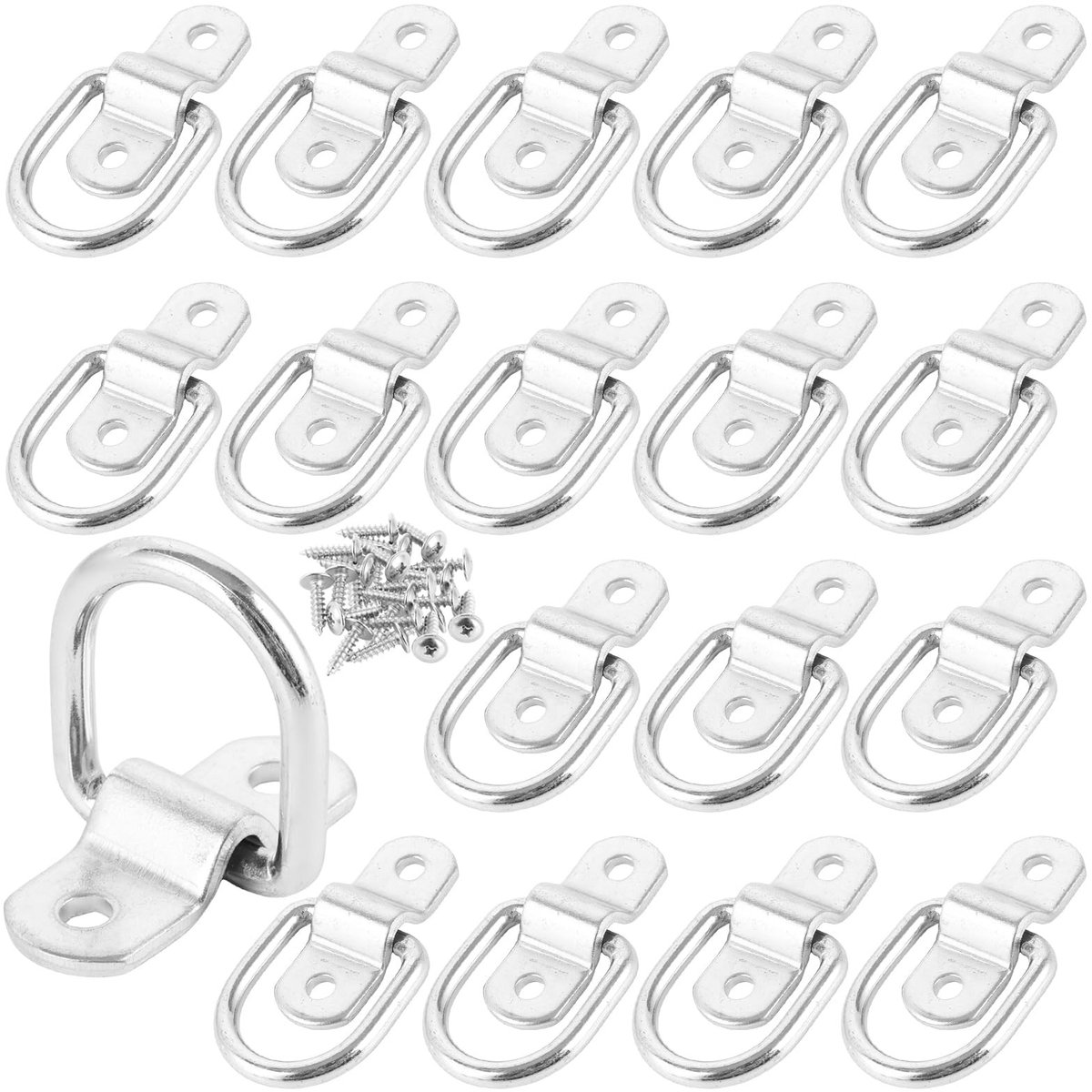 Dailygoods- Sjorogen 18 Stuks - Robuuste D-ring - Aanhangeraccessoires - Sjorogen met Houder - Zilveren Sjorhouders - Voor Vrachtwagens/Boten - Bevestigingsringen