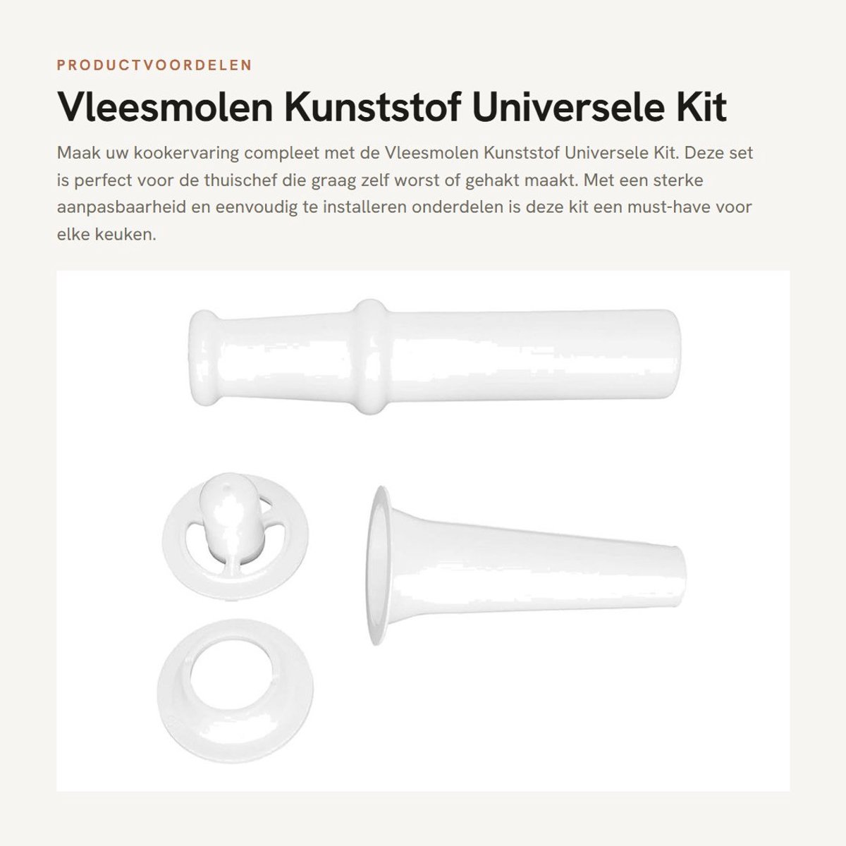 Dailygoods- Vleesmolen Universele Kit - Voedsel Duwstang - Worst Vulmondstuk - Kubbe Accessoires - Eenvoudig Te Installeren - Materiaal ABS - Maalkit