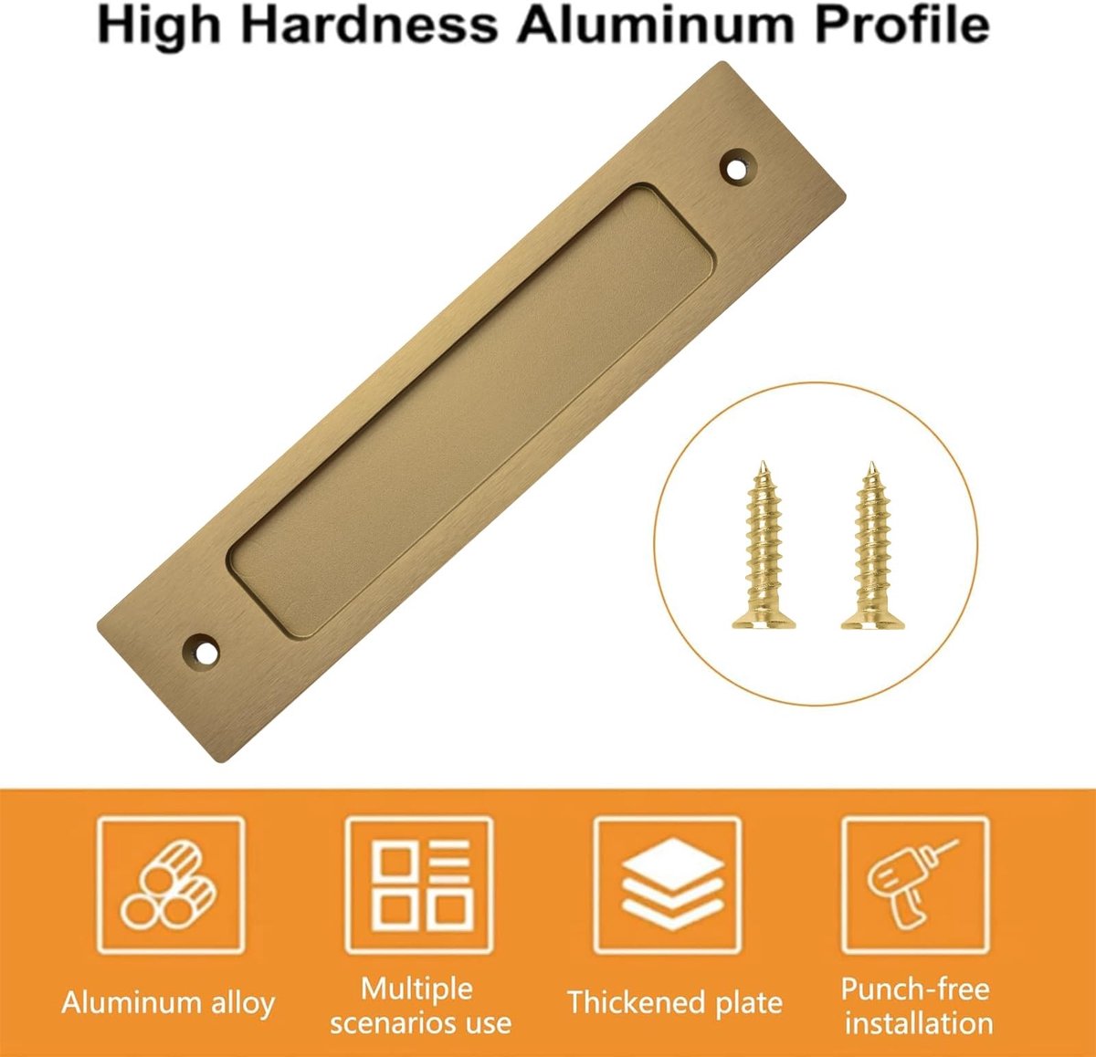 Dailygoods- Schuifdeurtrek Modern Design - Verzonken Deurtrek - Aluminiumlegering - Champagnegoud - 180 mm - Inclusief Bevestigingsschroeven - Deurklink