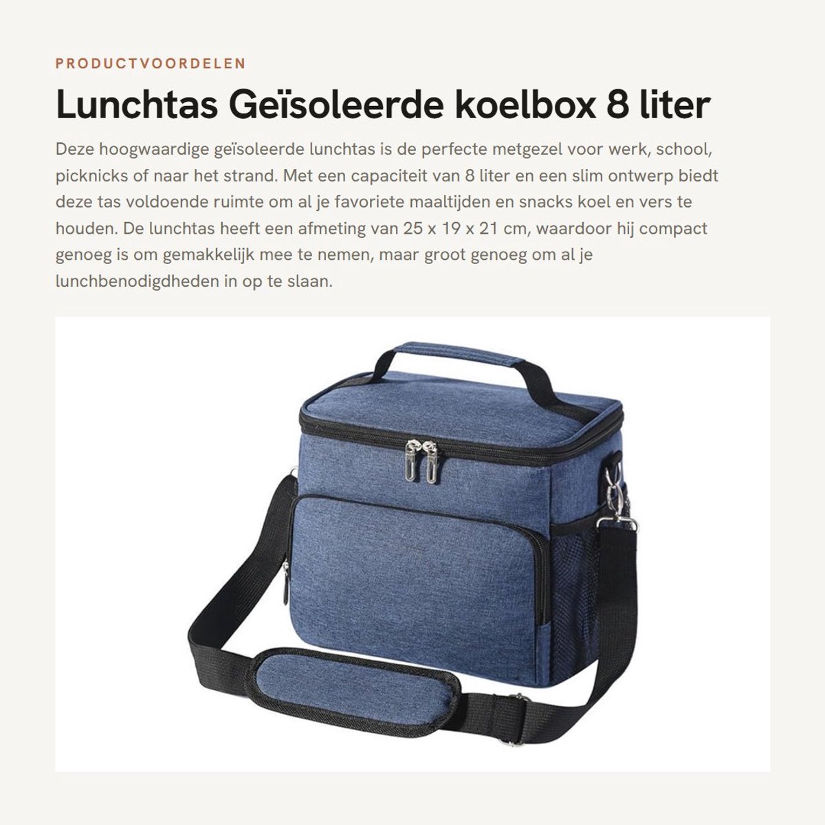 Dailygoods- Lunchtas 8L geïsoleerd - Verstelbare schouderband - Koelbox - Werk/school/picknick - Oxford-doek - Marineblauw - 25x19x21 cm - Koeltas