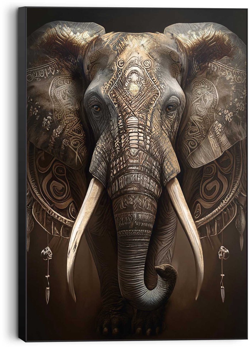 Schilderij Decorated Elephant - 90 x 60 - Hout - REINDERS