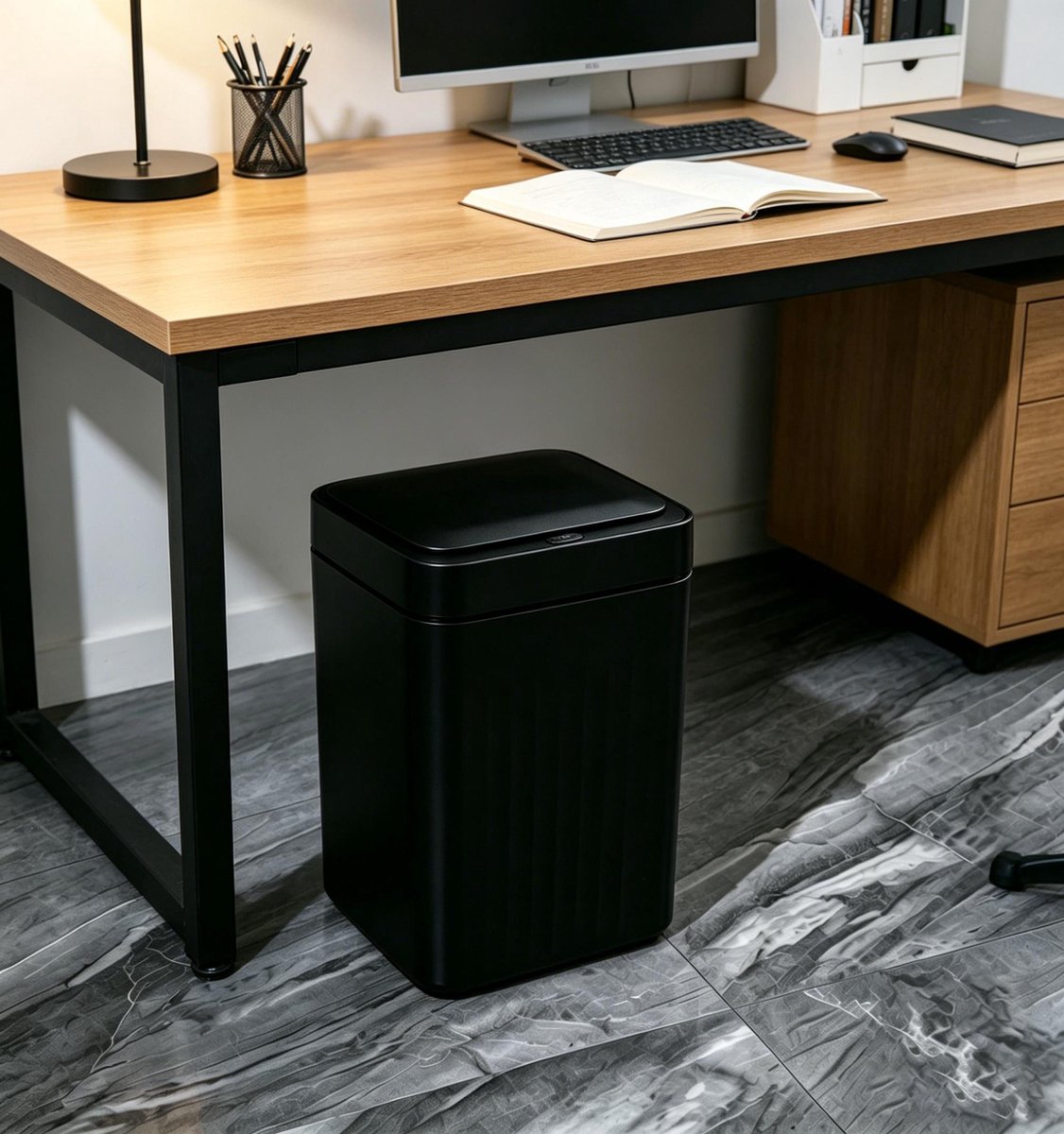 Prullenbak voor badkamer met 1 modus en deksel contactloze automatische sensor 16 liter kleine afvalbak slimme elektrische smalle plastic prullenbak geschikt voor woonkamer slaapkamer kantoor en keuken zwart