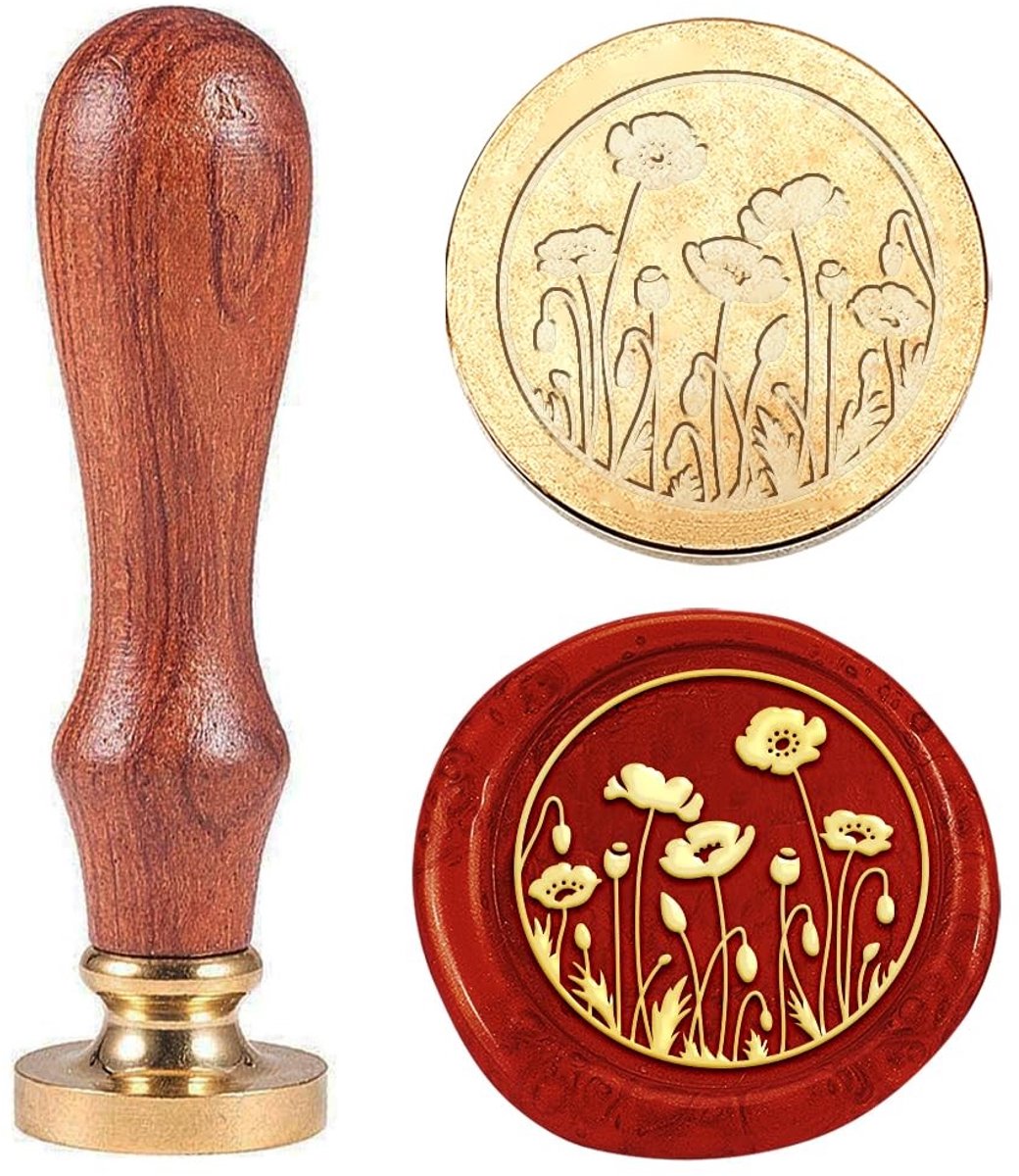 Dailygoods- Waszegelstempel Vintage Bloemen - Afneembare Messing Stempelkop - Houten Handvat - 25 mm - Voor Enveloppen/Uitnodigingen - Eenvoudig in Gebruik - Zegelstempel