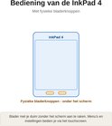 InkPad 4 e-reader met fysieke bladknoppen onder het scherm. Menu's bedienen via touchscreen.