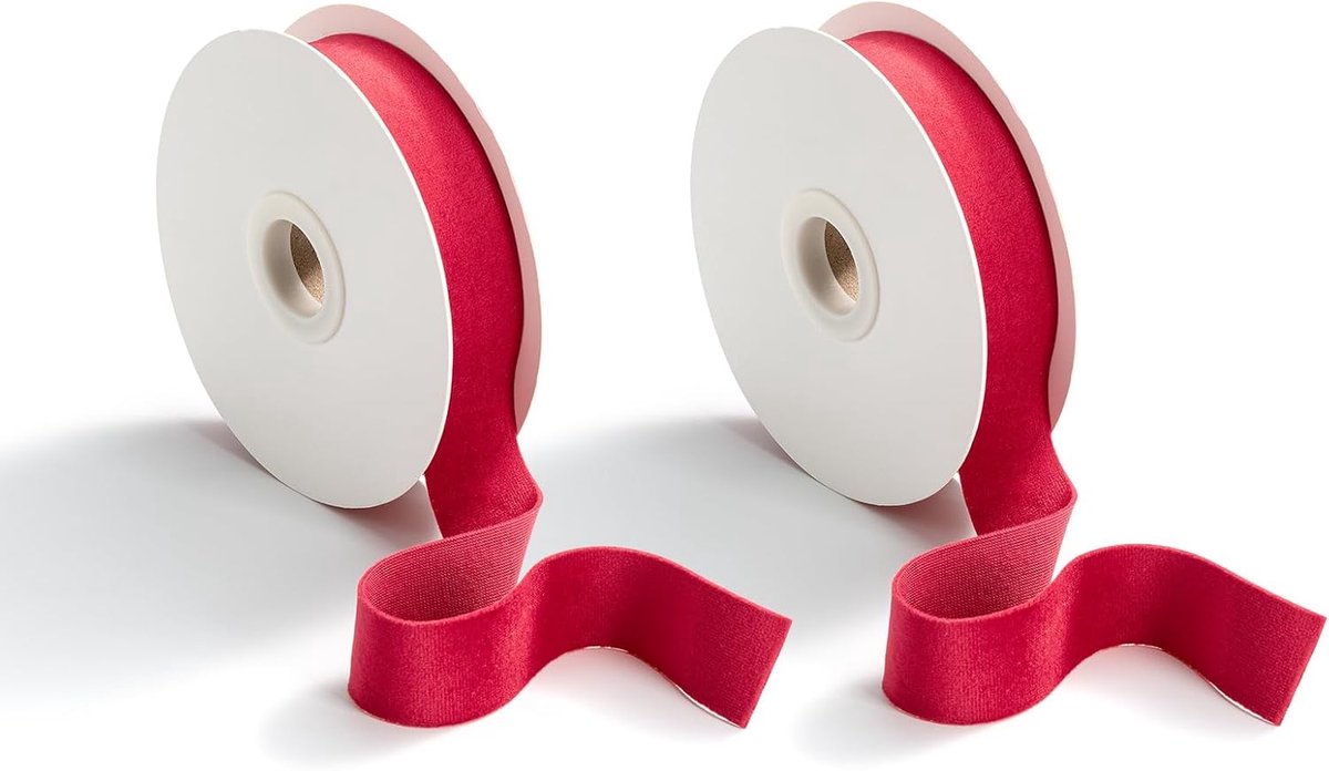 Geschenklint fluweel rood lint rood, 25 mm x 9 m fluwelen lint 2 rollen decoratielint stoffen lint