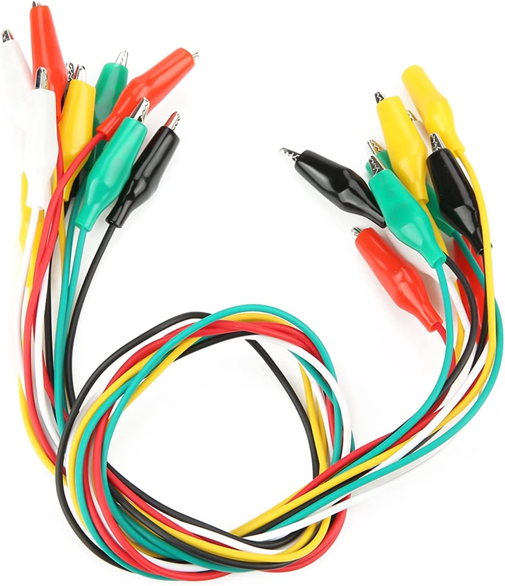 10 stks Double Ended Alligator Clips 50 cm Test Draad Clip Draad Diameter 2.5mm/0.1 inch Rood zwart Wit Geel Groen, Kabel