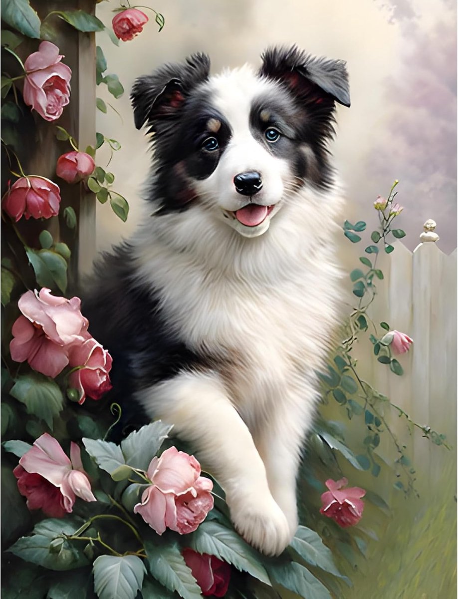 Hond Diamond Painting, Dieren DIY Diamond Art Set, Volledige Boor Ronde Kristal Strass Diamantkunst, voor Home Decoration 30x40cm