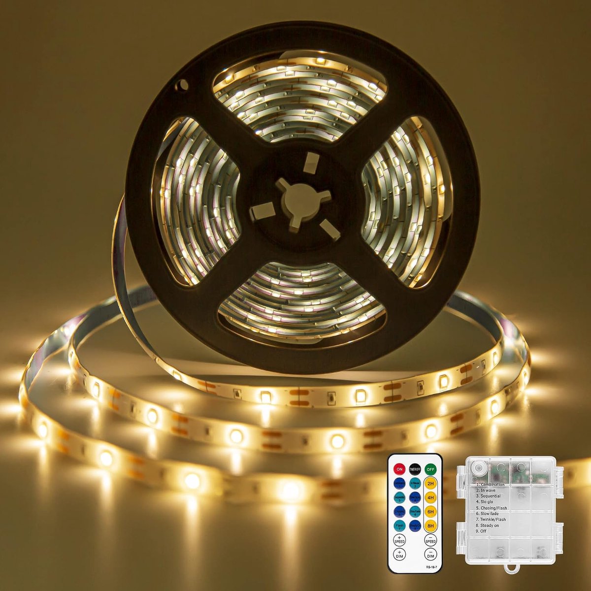 5 m batterij-ledstrip, ledstrip met 8 modi, IR-afstandsbediening, werkt op batterijen, 150 led-strips op batterijen voor decoratie, op maat te snijden, waterdicht, afstandsbediening (warm wit)