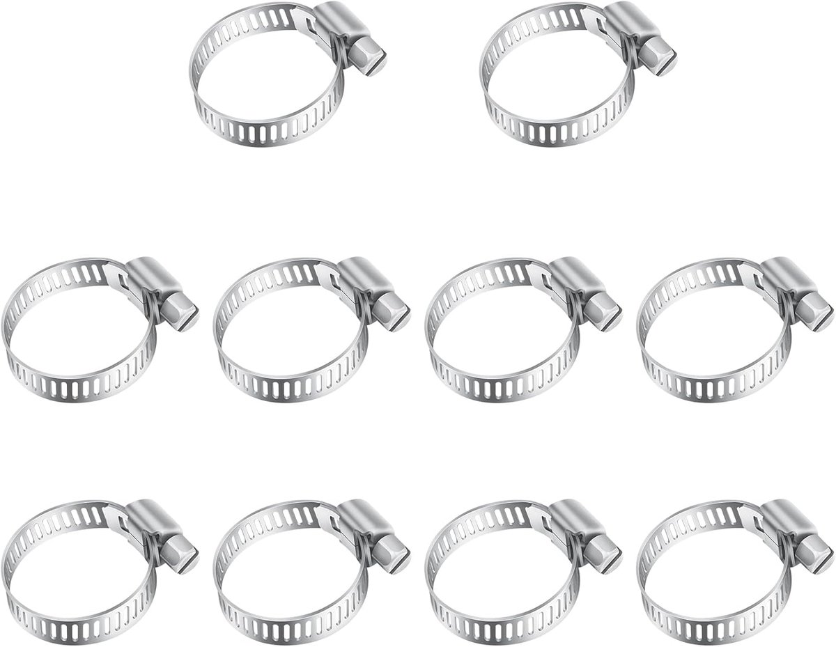 10 Stks Slangklemmen 13-19mm, Leryati Kleine Slangpijpklemmen, 304 Roestvrijstalen Schroevenklemmen Wormwiel Aandrijving Pijpklem voor Werkhoudapparaten Buisklemmen