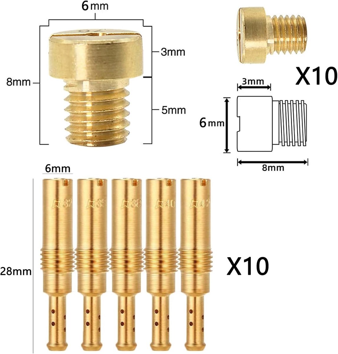 sproeiset, set van 20 stuks carburateur hoofdsproeier langzaam pilot jet kit set met reinigingsset, sproeiers pilot slow jets, voor motorfietsen en algemene motoruitrusting